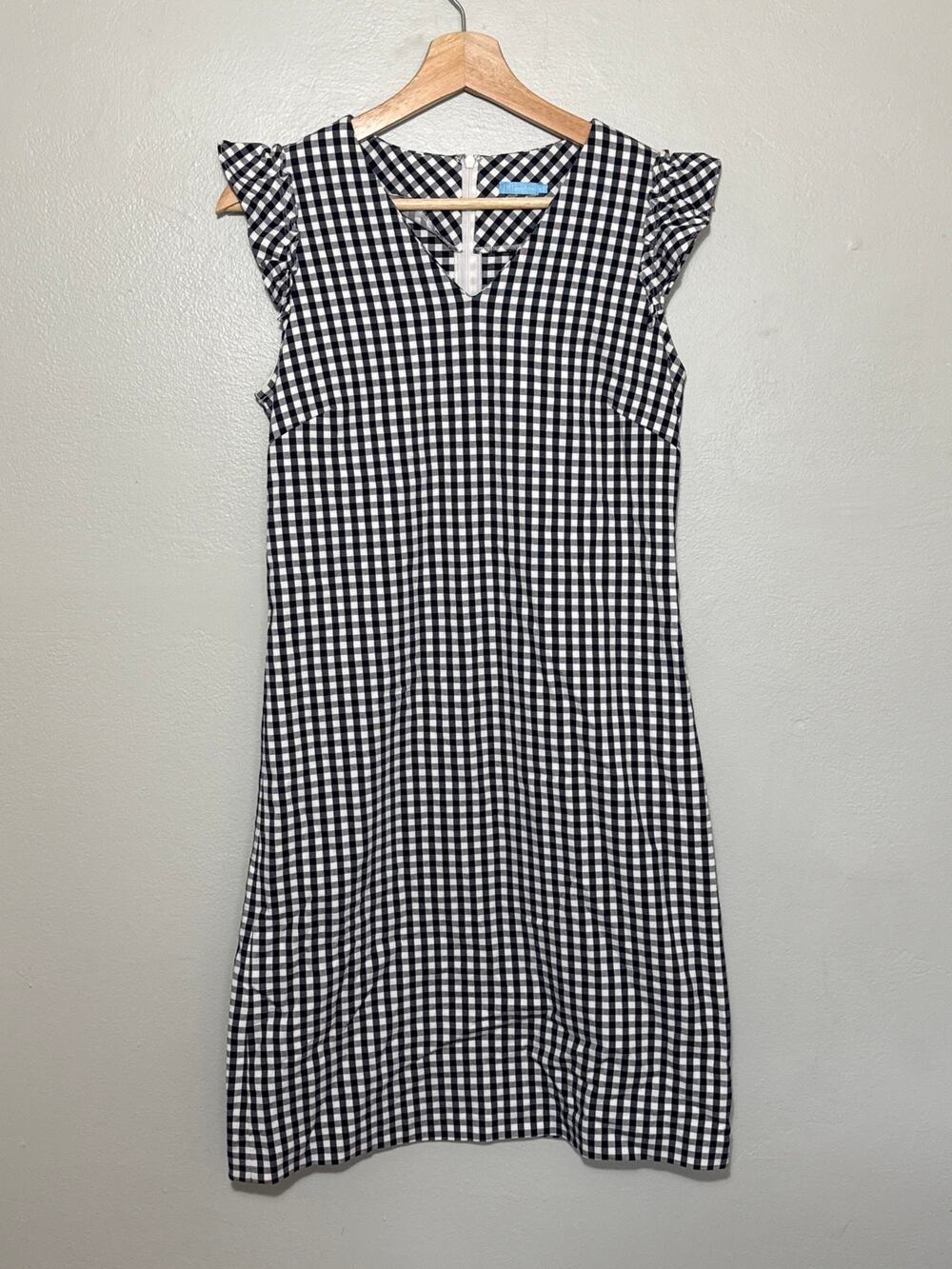 Women's Size 4 J. McLaughlin Joselyn Black & White Gingham Ruffle Stretch Dress